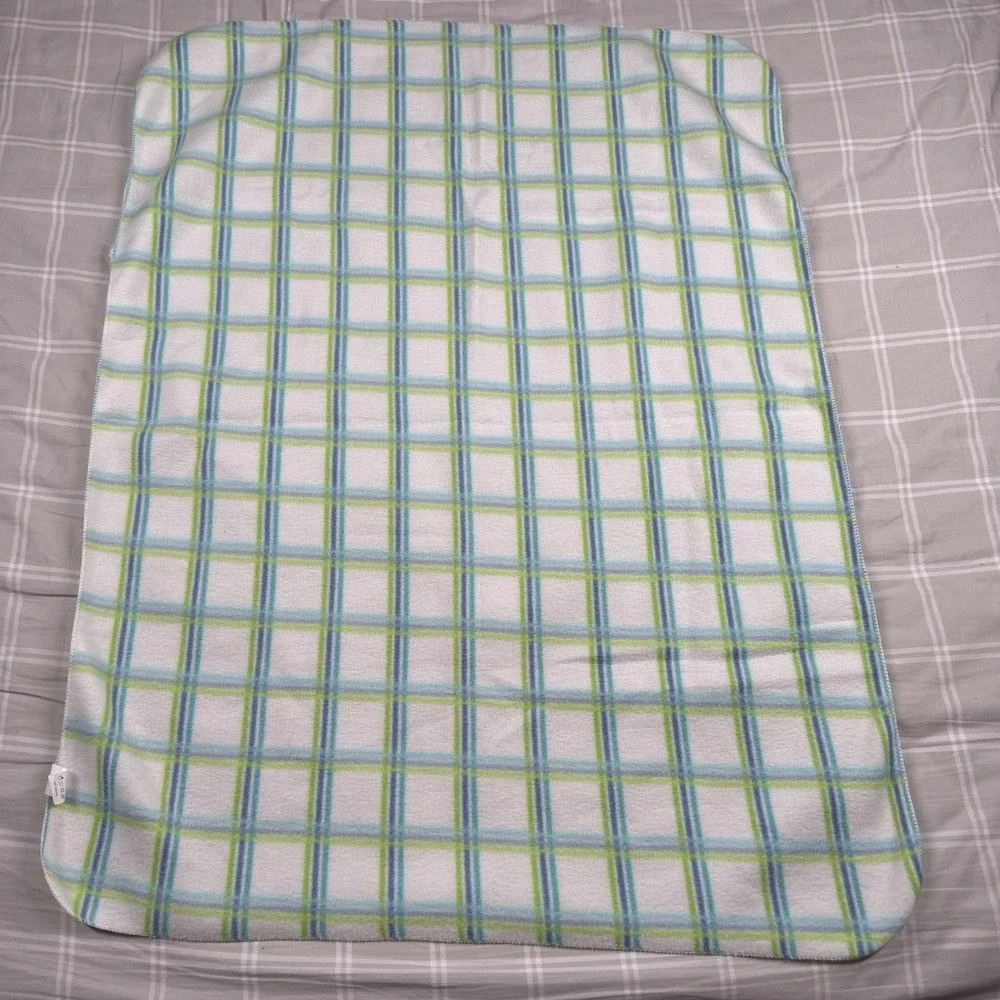Luv n' care Pastel Plaid Baby Blanket Fleece Cream Ivory White Green Blue 2002